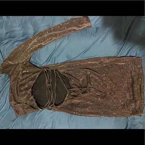 One sleeve Gold glitter dress